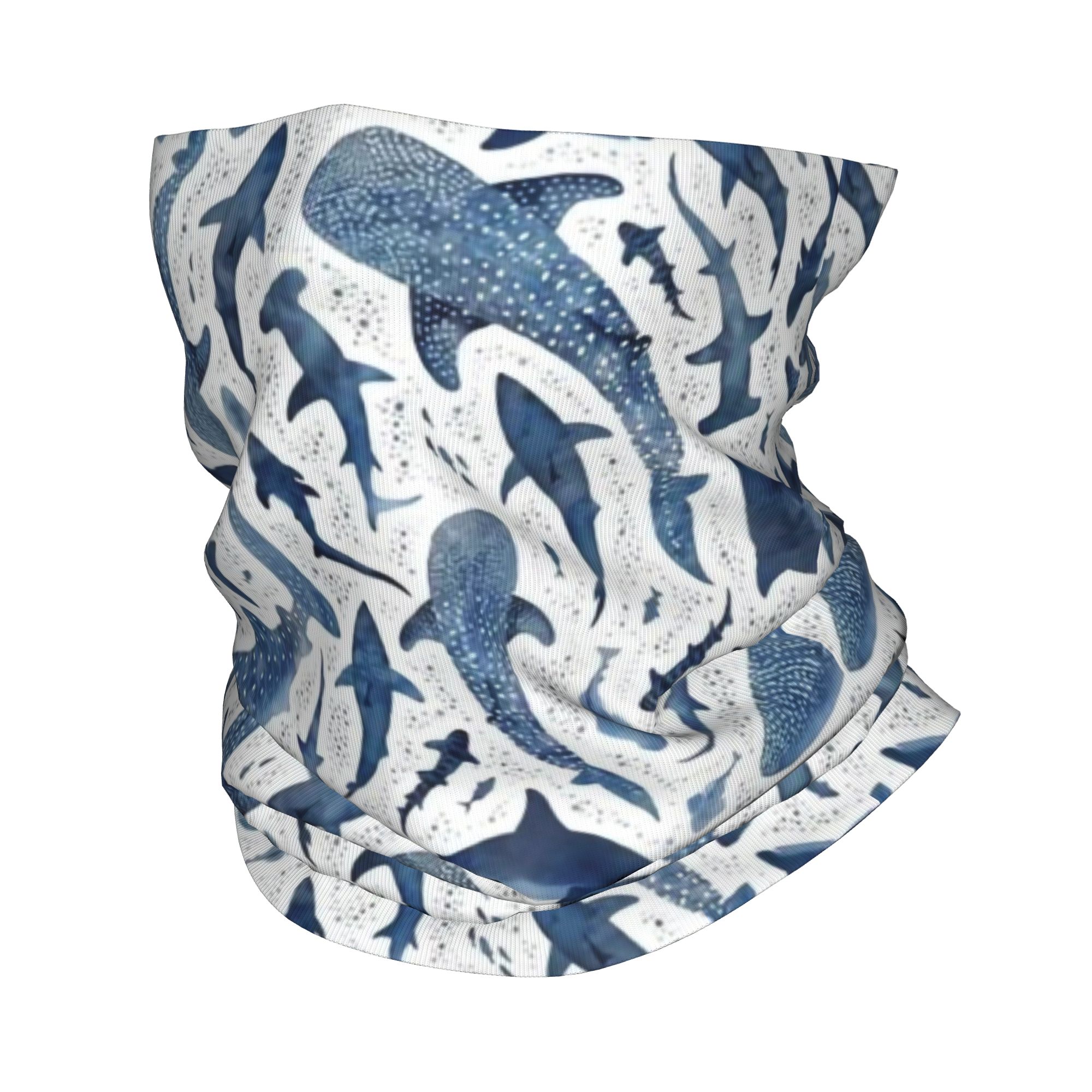 Neck Gaiter Face Cover - Özel Mavi Suluboya Köpekbalığı Bandana Boyunluk